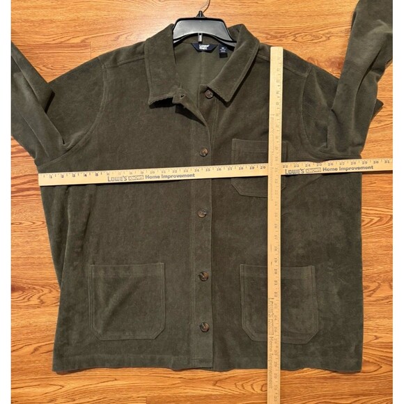 Lands End Soft Corduroy Button Up Shirt Jacket Chore Shacket 2X Pockets Green - Picture 6 of 6